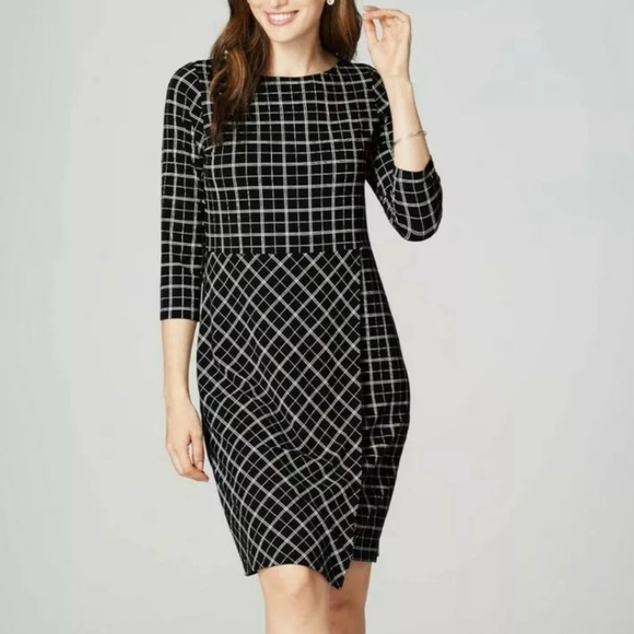 J. Jill Wearever Collection Windowpane Faux Wrap Dress Women’s Size L Stretchy - Picture 1 of 10